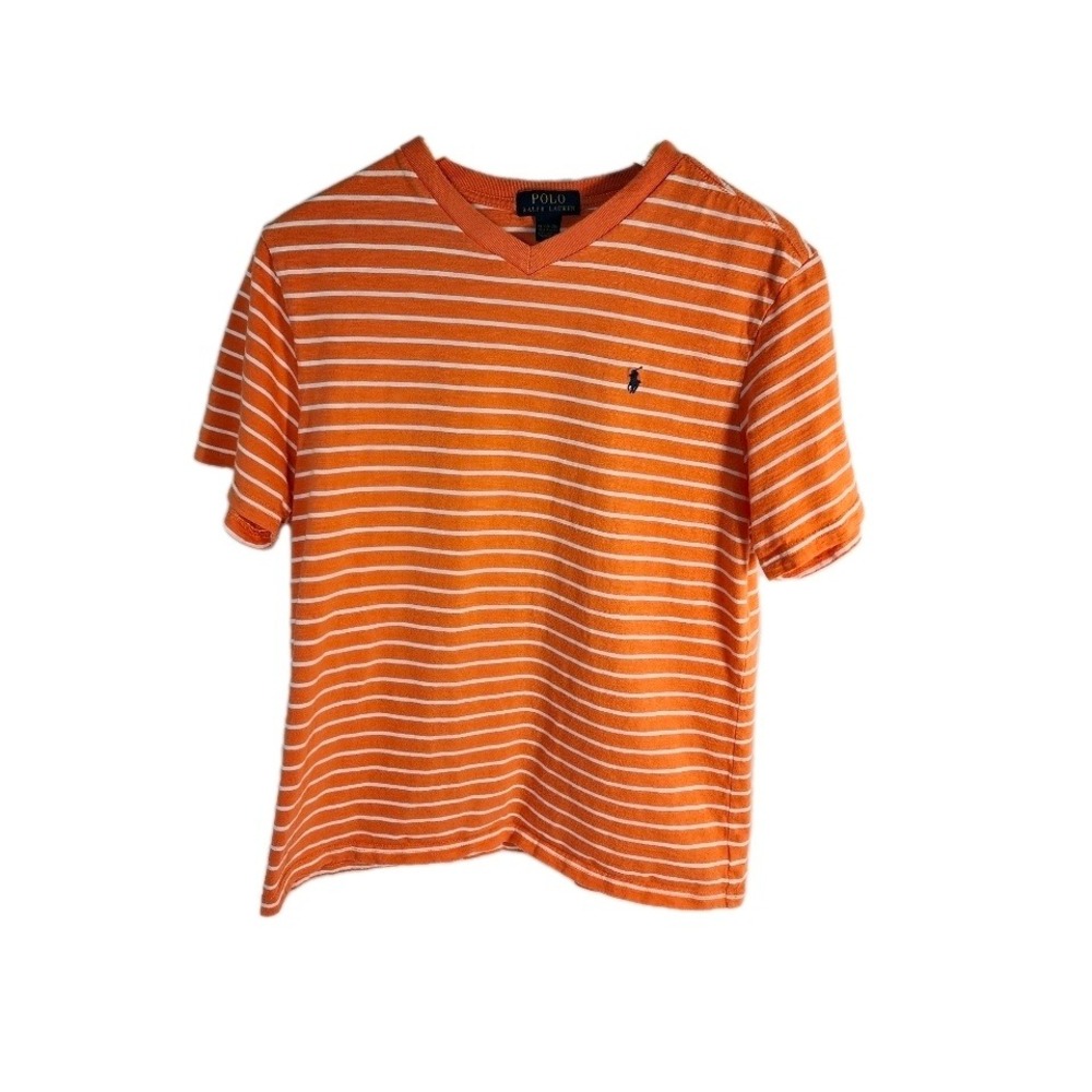 Polo Ralph Lauren Kids Orange White Stripe V Neck T Shirt Size XL 18 20